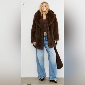 Stradivarius Brown Faux Fur Coat